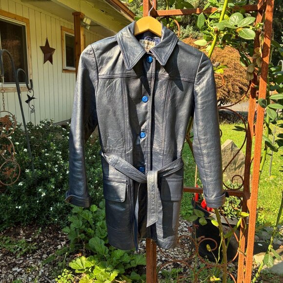 vintage blue leather button up jacket ~ New England Leather ~ STUNNING - Picture 2 of 5